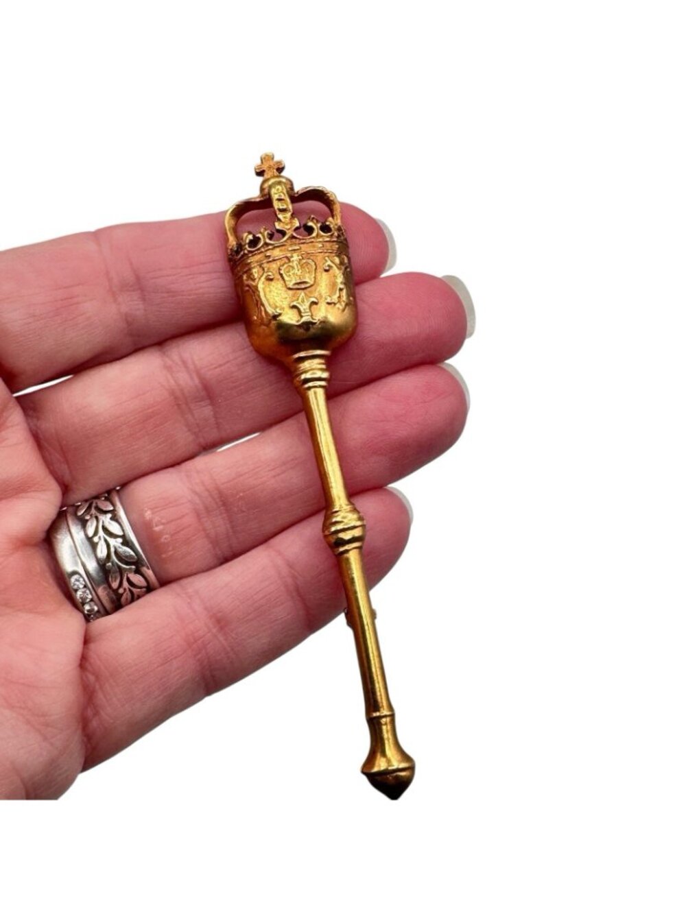 Vintage ALVA Museum Replica Gold Tone Royal Scepter Brooch Fleur de Lis 1960s - Picture 3 of 12